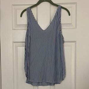 Striped V-Neck Sleeveless Top - Blue and White